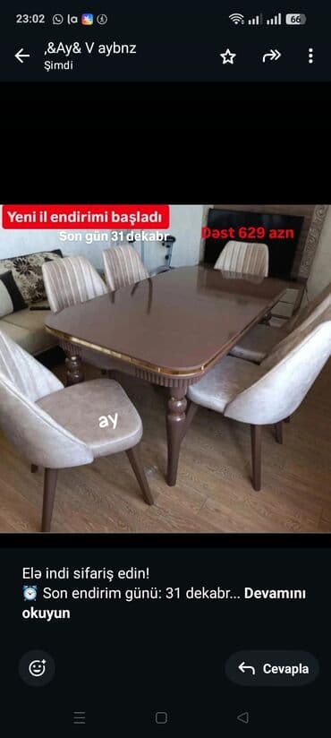 Elə indi sifariş edin! ⏰ Son endirim günü: 31 dekabr 🪑 *Masa dəsti lalafo.az -da Elə indi sifariş edin! ⏰ Son endirim günü: 31 dekabr 🪑 *Masa dəsti