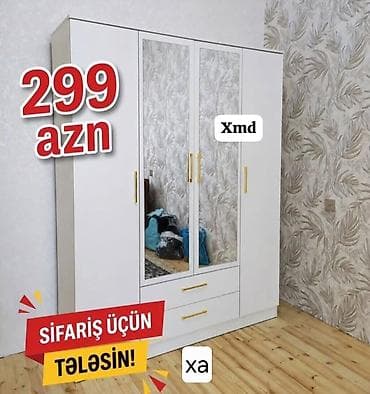Məhsul: 3 qapılı paltar dolabı (ağ rəngdə) - Ön hissədə 2 ədəd güzgü lalafo.az -da Məhsul: 3 qapılı paltar dolabı (ağ rəngdə) - Ön hissədə 2 ədəd güzgü