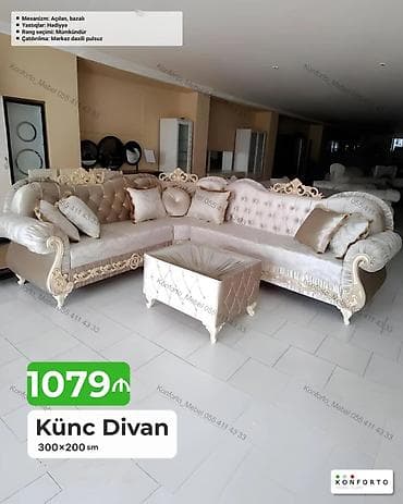 Künc divan – 300×200 sm - Klassik-royal dizayn, dekorativ oyma at lalafo.az Künc divan – 300×200 sm - Klassik-royal dizayn, dekorativ oyma