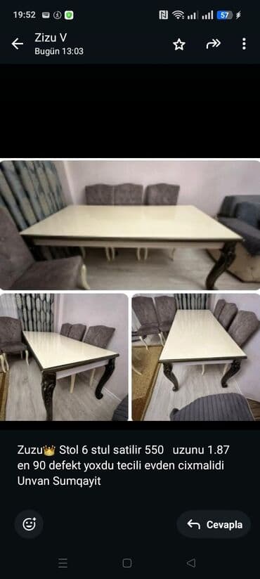 Zuzu👑 Stol 6 stul satilir 550 uzunu 1.87 en 90 defekt yoxdu tecili lalafo.az -da Zuzu👑 Stol 6 stul satilir 550 uzunu 1.87 en 90 defekt yoxdu tecili