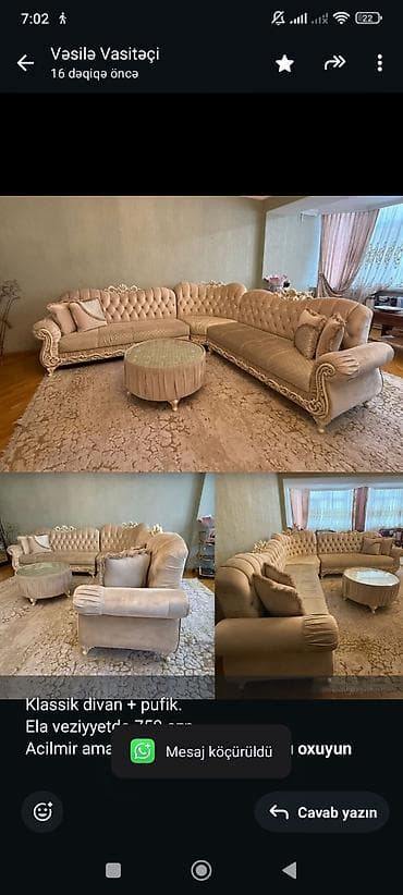 Klassik divan + pufik. Ela veziyyetde.750.azn Acilmir ama her 2 terefi lalafo.az -da Klassik divan + pufik. Ela veziyyetde.750.azn Acilmir ama her 2 terefi