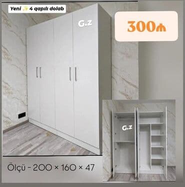 Düz dolab, Yataq otağı üçün, Paltar üçün, 4 qapılı lalafo.az -da Düz dolab, Yataq otağı üçün, Paltar üçün, 4 qapılı