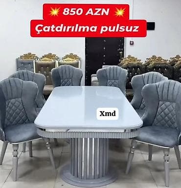 Yemək otağı dəsti – masa və 6 ədəd stul - Rəng: boz (gümüşü tonlarda) lalafo.az -da Yemək otağı dəsti – masa və 6 ədəd stul - Rəng: boz (gümüşü tonlarda)