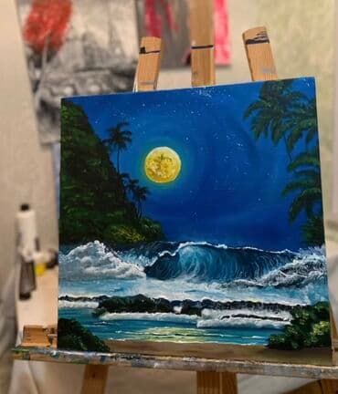 Deniz resm eseri ketan uzerinde akril boya ile chekilib 45x45 olchu lalafo.az -da Deniz resm eseri ketan uzerinde akril boya ile chekilib 45x45 olchu