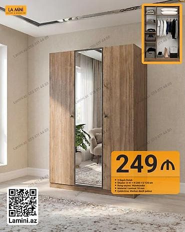 3 qapılı paltar dolabı - Ölçülər: dərinlik 47 sm x hündürlük 200 sm x lalafo.az -da 3 qapılı paltar dolabı - Ölçülər: dərinlik 47 sm x hündürlük 200 sm x