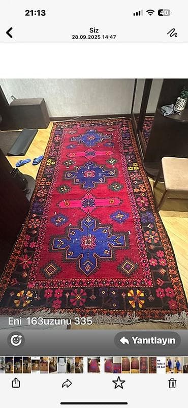 Əl toxuması xalça yun - Ölçü: eni 163 sm, uzunluğu 335 sm (şəkildə lalafo.az -da Əl toxuması xalça yun - Ölçü: eni 163 sm, uzunluğu 335 sm (şəkildə
