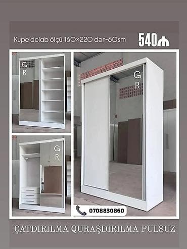 Kupe dolab – ağ rəngdə, sürgülü qapılı model. Ölçü: 160 × 220 sm lalafo.az -da Kupe dolab – ağ rəngdə, sürgülü qapılı model. Ölçü: 160 × 220 sm