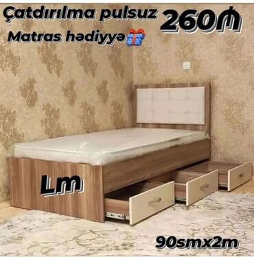 Təknəfərlik çarpayı, Bazasız, Matras ilə, Siyirməli lalafo.az -da Təknəfərlik çarpayı, Bazasız, Matras ilə, Siyirməli