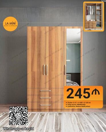 Açılan, 3 qapılı Düz dolab, Qarderob, paltar dolabı lalafo.az -da Açılan, 3 qapılı Düz dolab, Qarderob, paltar dolabı