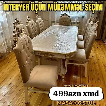 Klassik üslubda yemək otağı dəsti – masa və 6 stul. - Rəng: krem/bej lalafo.az -da Klassik üslubda yemək otağı dəsti – masa və 6 stul. - Rəng: krem/bej