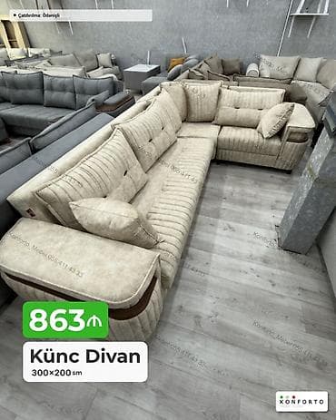 Künc Divan – 300×200 sm - Rəng: açıq bej, zolaqlı tekstura - Forması lalafo.az -da Künc Divan – 300×200 sm - Rəng: açıq bej, zolaqlı tekstura - Forması