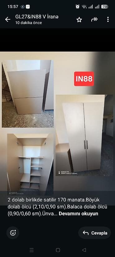 2 dolab birlikde satilir 170 manata.Böyük dolab ölcü (2,10/0,90 lalafo.az -da 2 dolab birlikde satilir 170 manata.Böyük dolab ölcü (2,10/0,90
