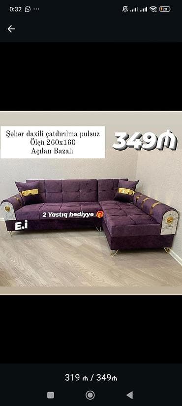 Künc divan – açılan bazalı model - Ölçü: 260 x 160 sm - Şəhər daxili lalafo.az -da Künc divan – açılan bazalı model - Ölçü: 260 x 160 sm - Şəhər daxili