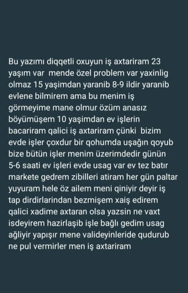 Xadimə xidməti – ev işləri üçün - Yaş: 23 - Uzunmüddətli/qalıcılı iş lalafo.az -da Xadimə xidməti – ev işləri üçün - Yaş: 23 - Uzunmüddətli/qalıcılı iş