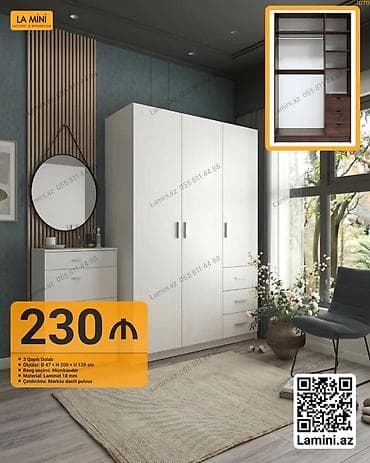 3 qapılı dolab - Ölçülər: E 47 × H 200 × U 120 sm - Material: 18 mm lalafo.az -da 3 qapılı dolab - Ölçülər: E 47 × H 200 × U 120 sm - Material: 18 mm