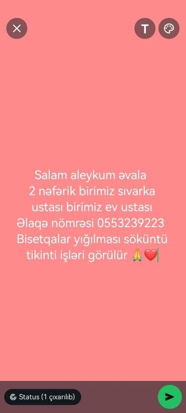 İş axtarıram hər işi biliriy söküntü tikinti fərqi yoxdu santexniq lalafo.az -da İş axtarıram hər işi biliriy söküntü tikinti fərqi yoxdu santexniq