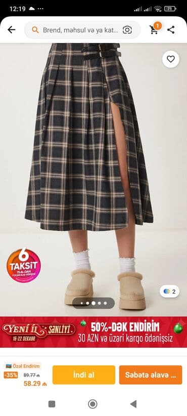 Qadın ətəyi – dama naxışlı, midi uzunluq. - Rəng: qrafit-boz əsas lalafo.az -da Qadın ətəyi – dama naxışlı, midi uzunluq. - Rəng: qrafit-boz əsas