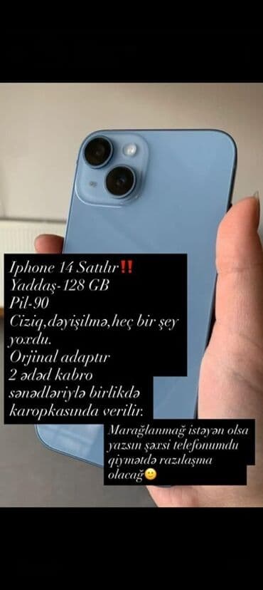 IPhone 14, 128 GB, Göy, Sənədlərlə lalafo.az -da IPhone 14, 128 GB, Göy, Sənədlərlə