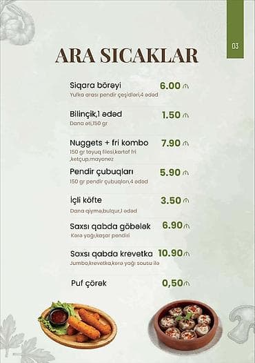 Ara isti qəlyanaltılar menyusu - Siqara böreyi – yuxa arasında lalafo.az -da Ara isti qəlyanaltılar menyusu - Siqara böreyi – yuxa arasında