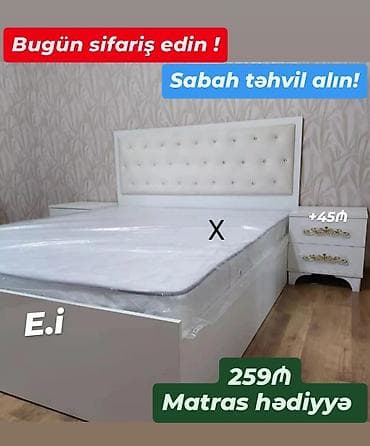 Ağ rəngdə müasir yataq dəsti: - Yumşaq kapitonlu başlıq, dekorativ lalafo.az -da Ağ rəngdə müasir yataq dəsti: - Yumşaq kapitonlu başlıq, dekorativ