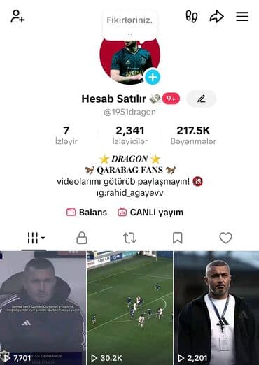 Tik-Tok hesabı satılır, qiymet 30 azn real alıcıya endrim olacaq! boş lalafo.az -da Tik-Tok hesabı satılır, qiymet 30 azn real alıcıya endrim olacaq! boş