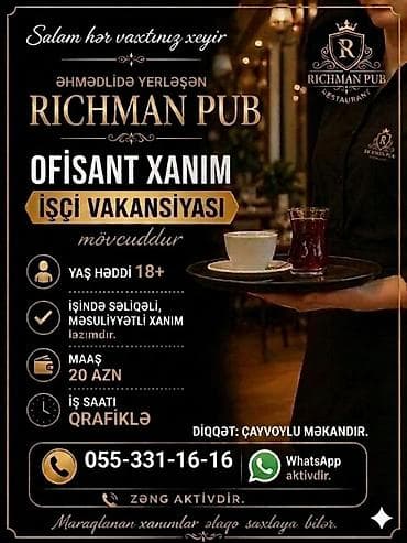 Ofisiant tələb olunur, Pivə barı, 18-29 yaş lalafo.az -da Ofisiant tələb olunur, Pivə barı, 18-29 yaş