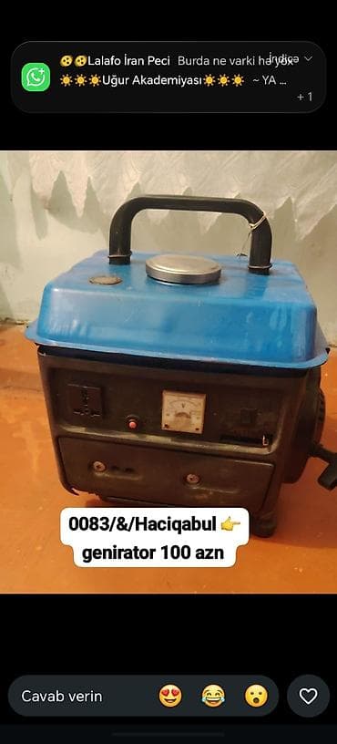 Benzinlə işləyən portativ generator - Rəng: mavi/qara, üst hissədə at lalafo.az Benzinlə işləyən portativ generator - Rəng: mavi/qara, üst hissədə