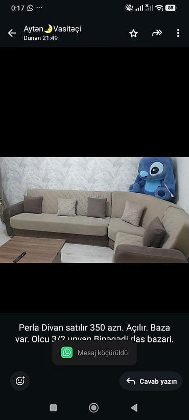 Perla Divan satılır 350 azn. Açılır. Baza var. Olcu 3/2 unvan Binəqədi at lalafo.az Perla Divan satılır 350 azn. Açılır. Baza var. Olcu 3/2 unvan Binəqədi