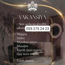 Vakansiya – yeni açılacaq gözəllik salonu üçün mütəxəssislər lalafo.az -da Vakansiya – yeni açılacaq gözəllik salonu üçün mütəxəssislər