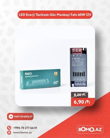 🔥 LED Enerji Təchizatı Güc Mənbəyi Driver Fafo 60W 12V ✅ Brend: Fafo lalafo.az -da 🔥 LED Enerji Təchizatı Güc Mənbəyi Driver Fafo 60W 12V ✅ Brend: Fafo