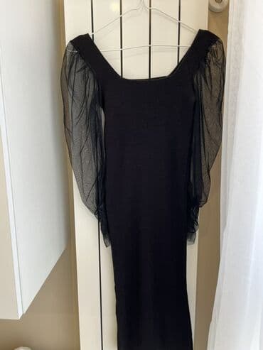 Qara uzun don – tül şifon qollarla - Rəng: qara - Model: bədənə lalafo.az -da Qara uzun don – tül şifon qollarla - Rəng: qara - Model: bədənə