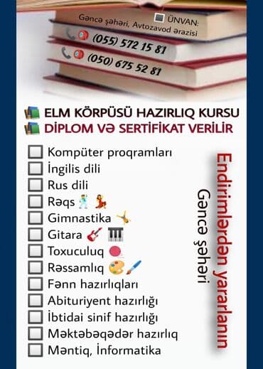 (055) 572 15 81. ELM KÖRPÜSÜ hazırlıq kursları Gəncə şəhərində at lalafo.az — 1 (055) 572 15 81. ELM KÖRPÜSÜ hazırlıq kursları Gəncə şəhərində — 1