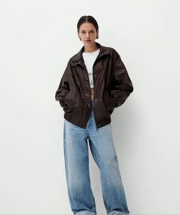Qadın üçün tünd qəhvəyi rəngdə oversize üslubda eco dəri jaket lalafo.az -da Qadın üçün tünd qəhvəyi rəngdə oversize üslubda eco dəri jaket
