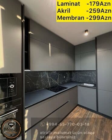 Mətbəx mebeli – L şəkilli, müasir minimal dizayn - Mat boz fasadlar lalafo.az -da Mətbəx mebeli – L şəkilli, müasir minimal dizayn - Mat boz fasadlar