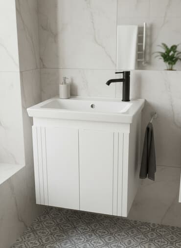 Ağ rəngli keramika lavabosu olan vanna otağı dolabı. Dolabın alt lalafo.az -da Ağ rəngli keramika lavabosu olan vanna otağı dolabı. Dolabın alt