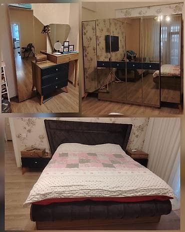 Двуспальная кровать, Трюмо, Тумба, Шкаф, Б/у at lalafo.az Двуспальная кровать, Трюмо, Тумба, Шкаф, Б/у