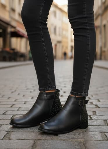 Qadın qısa çəkmələri - Rəng: qara - Model: aşağı dabanlı, bileyə lalafo.az -da Qadın qısa çəkmələri - Rəng: qara - Model: aşağı dabanlı, bileyə