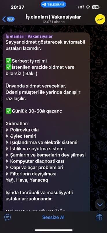 Səyyar avtomobil ustası xidməti – Bakı Xidmət sahələri: - lalafo.az -da Səyyar avtomobil ustası xidməti – Bakı Xidmət sahələri: -