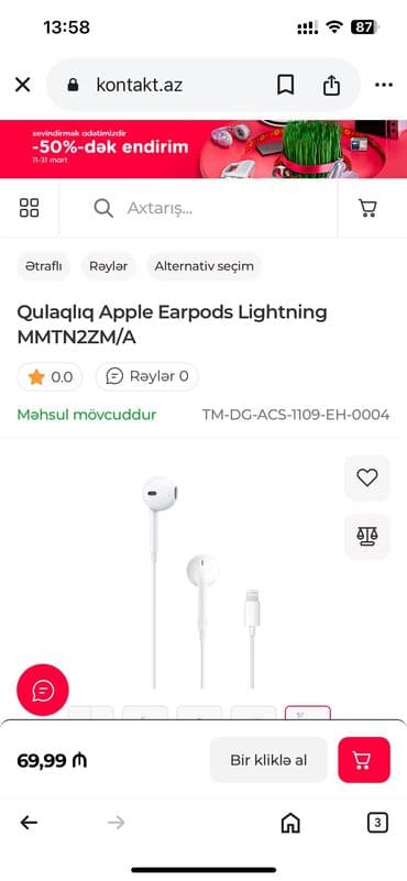 İşlənmiş Simli Qulaqcıqlar, Apple, rəng - Ağ lalafo.az -da — 1 İşlənmiş Simli Qulaqcıqlar, Apple, rəng - Ağ — 1