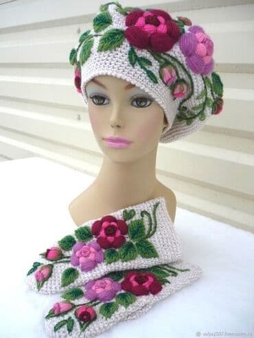 Təsviri: - Əl işi toxunma qış dəsti: papaq və əlcək/mittən lalafo.az -da Təsviri: - Əl işi toxunma qış dəsti: papaq və əlcək/mittən