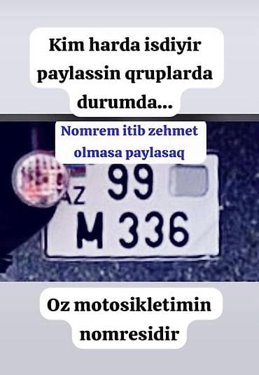 99-M-336 motosiklet nomrem itib… Xidmət: İtirilmiş motosiklet nömrə at lalafo.az 99-M-336 motosiklet nomrem itib… Xidmət: İtirilmiş motosiklet nömrə