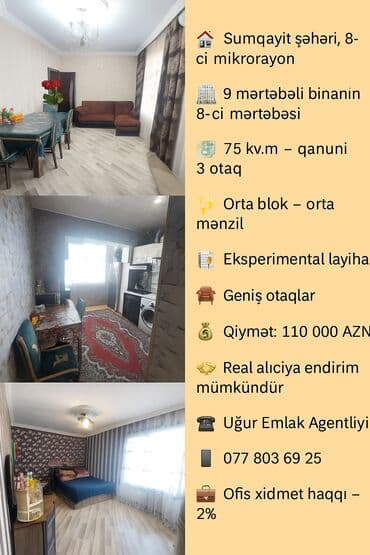ugur emlak agentliyi: Sumqayıt, 3 otaqlı, Köhnə tikili, 75 kv. m lalafo.az -da ugur emlak agentliyi: Sumqayıt, 3 otaqlı, Köhnə tikili, 75 kv. m