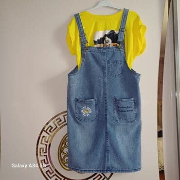 Cins sarafan + köynək dəsti - Model: mavi denim sarafan, tənzimlənən lalafo.az -da Cins sarafan + köynək dəsti - Model: mavi denim sarafan, tənzimlənən