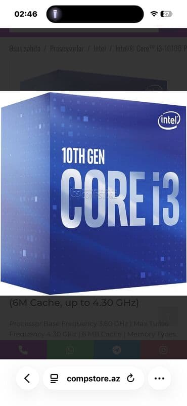 Intel Core i3 10-cu nəsil prosessor - Model: Intel Core i3 (10th Gen lalafo.az -da Intel Core i3 10-cu nəsil prosessor - Model: Intel Core i3 (10th Gen