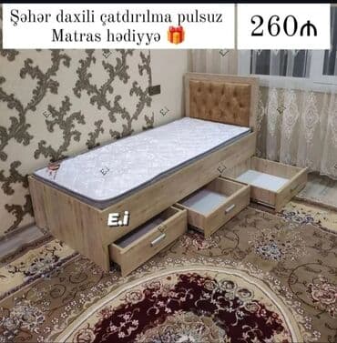 Yeni, Təknəfərlik çarpayı, Bazasız, Matras ilə, Siyirməli lalafo.az -da Yeni, Təknəfərlik çarpayı, Bazasız, Matras ilə, Siyirməli