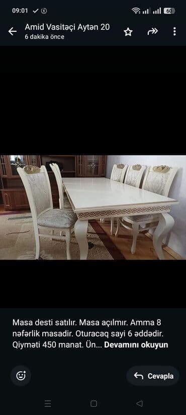 Masa desti satılır. Masa açılmır. Amma 8 nəfərlik masadir. Oturacaq lalafo.az -da Masa desti satılır. Masa açılmır. Amma 8 nəfərlik masadir. Oturacaq