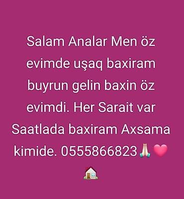 Uşaqlara ev şəraitində baxım xidməti - Öz evimdə uşaqlara baxıram - lalafo.az -da Uşaqlara ev şəraitində baxım xidməti - Öz evimdə uşaqlara baxıram -