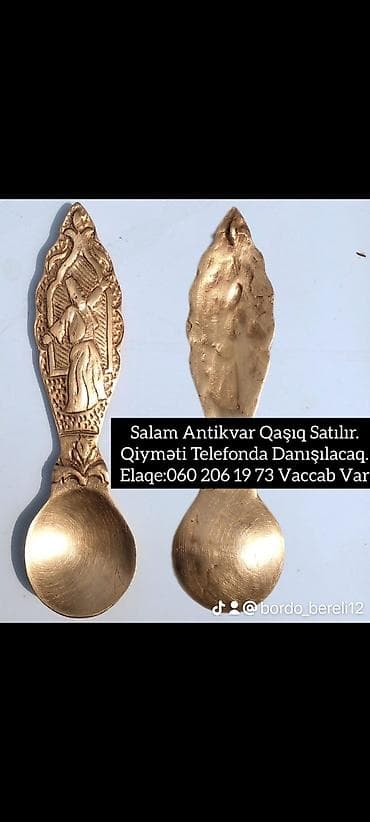 Antikvar qaşıq - Material: bürünc tonlu metal alaşıq - Dizayn: sap lalafo.az -da Antikvar qaşıq - Material: bürünc tonlu metal alaşıq - Dizayn: sap
