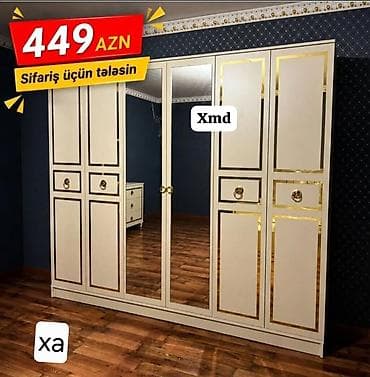 Klassik dizaynlı, ağ rəngli və qızılı haşiyəli 5 qapılı dolab. Orta lalafo.az -da Klassik dizaynlı, ağ rəngli və qızılı haşiyəli 5 qapılı dolab. Orta