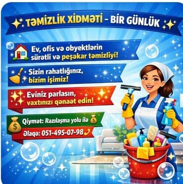 Təmizlik | Ofislər, Mənzillər, Evlər | Gündəlik təmizlik lalafo.az -da Təmizlik | Ofislər, Mənzillər, Evlər | Gündəlik təmizlik